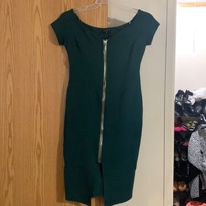 Hunter green with gold zipper in front